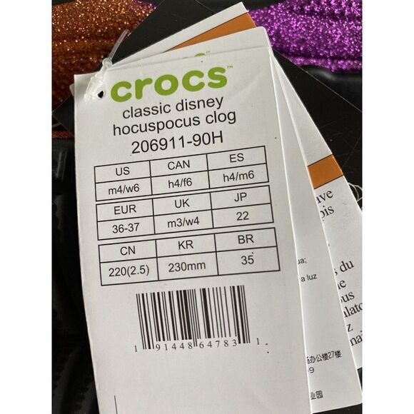 Crocs Disney Hocus Pocus Slip On Classic Clogs Sandals Jibbitz Sz Women’s 6 NEW - Picture 11 of 12